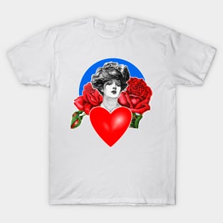 Woman face with red roses and heart. T-Shirt